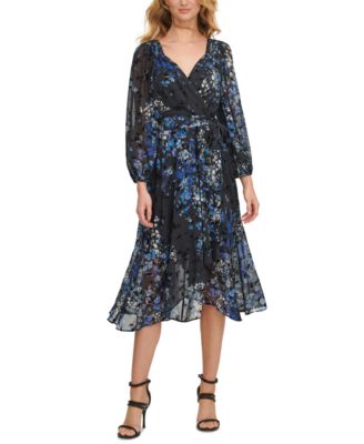 DKNY Floral-Print Balloon-Sleeve Faux-Wrap Dress \u0026 Reviews - Dresses -  Women - Macy's